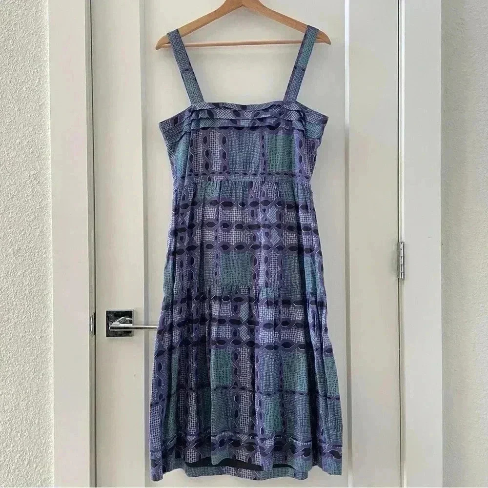 BURBERRY COTTON SILK PRINT DRESS SAPPHIRE BLUE SIZE 8 - Picture 3 of 9